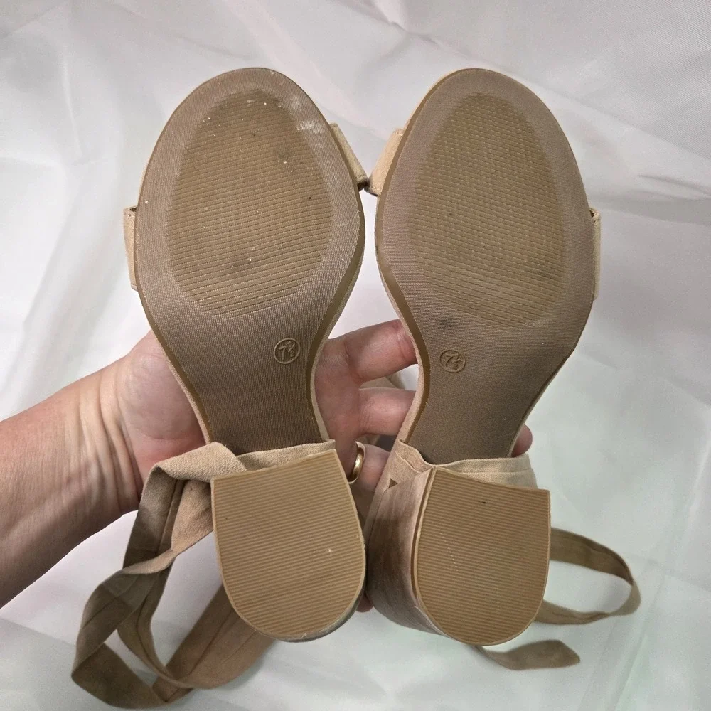 Lulus Alta Light Nude Faux Suede Lace-Up Heels Sz 7.5 Chic Flirty Party Feminine